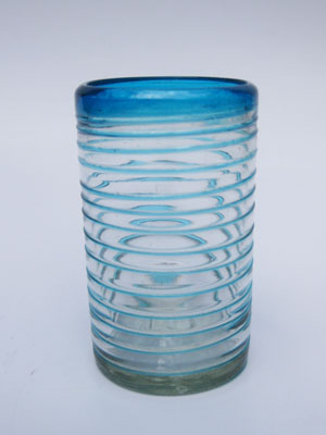 MEXICAN GLASSWARE / 'Aqua Blue Spiral' drinking glasses (set of 6)